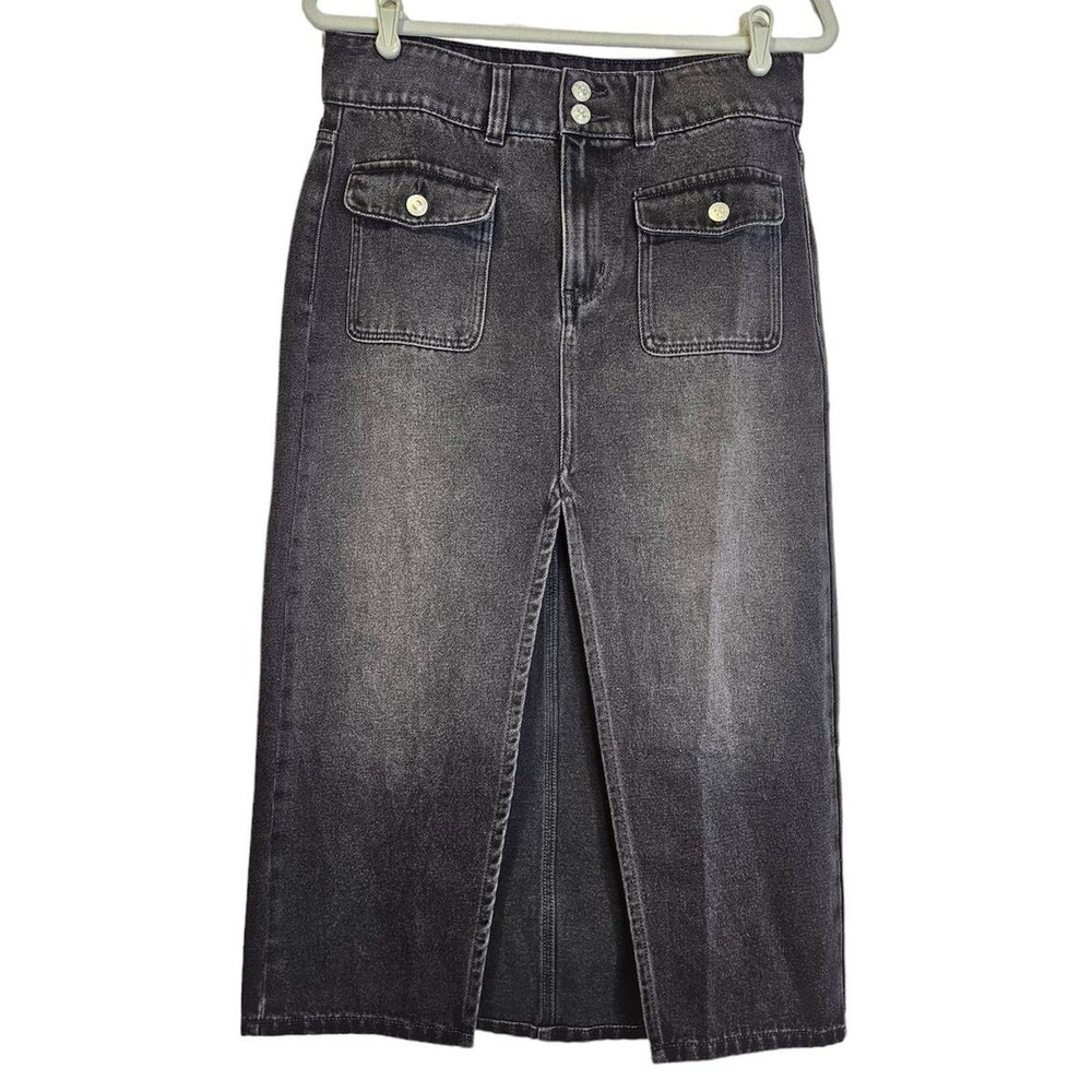 NEW no tags We the Free People 27 Faded Black Maxi Denim Skirt Front Slit